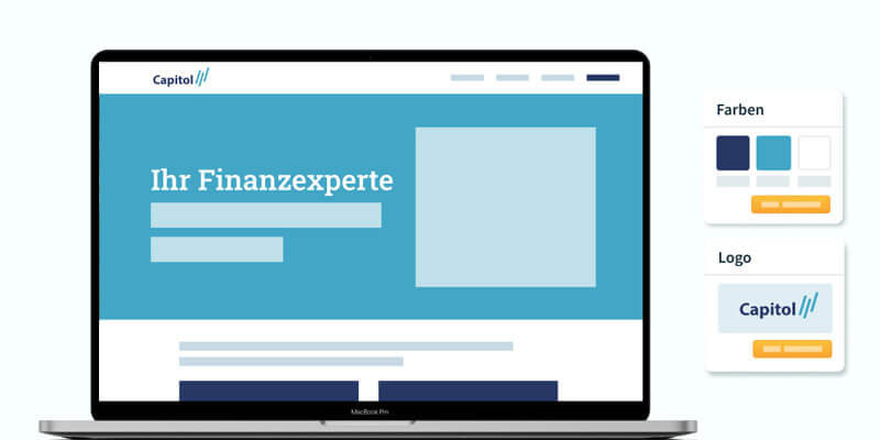 Illustration der Oberfläche zum Einrichten eines professionellen Website-Designs für Versicherungsmakler und Baufinanzierer