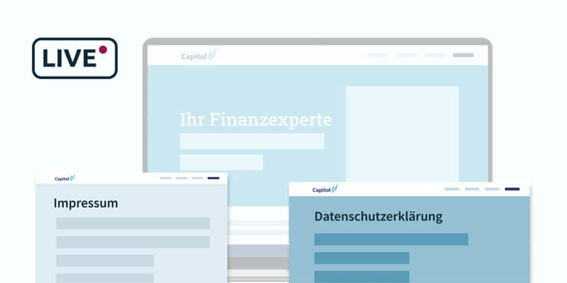 Illustration einer Homepage für Versicherungsmakler und Baufinanzierer mit Impressum und Erstinformation