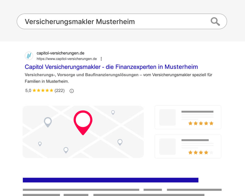 Beispiel für ein Google Suchergebnis bei einer für Suchmaschinen optimierten Website eines Versicherungsmaklers