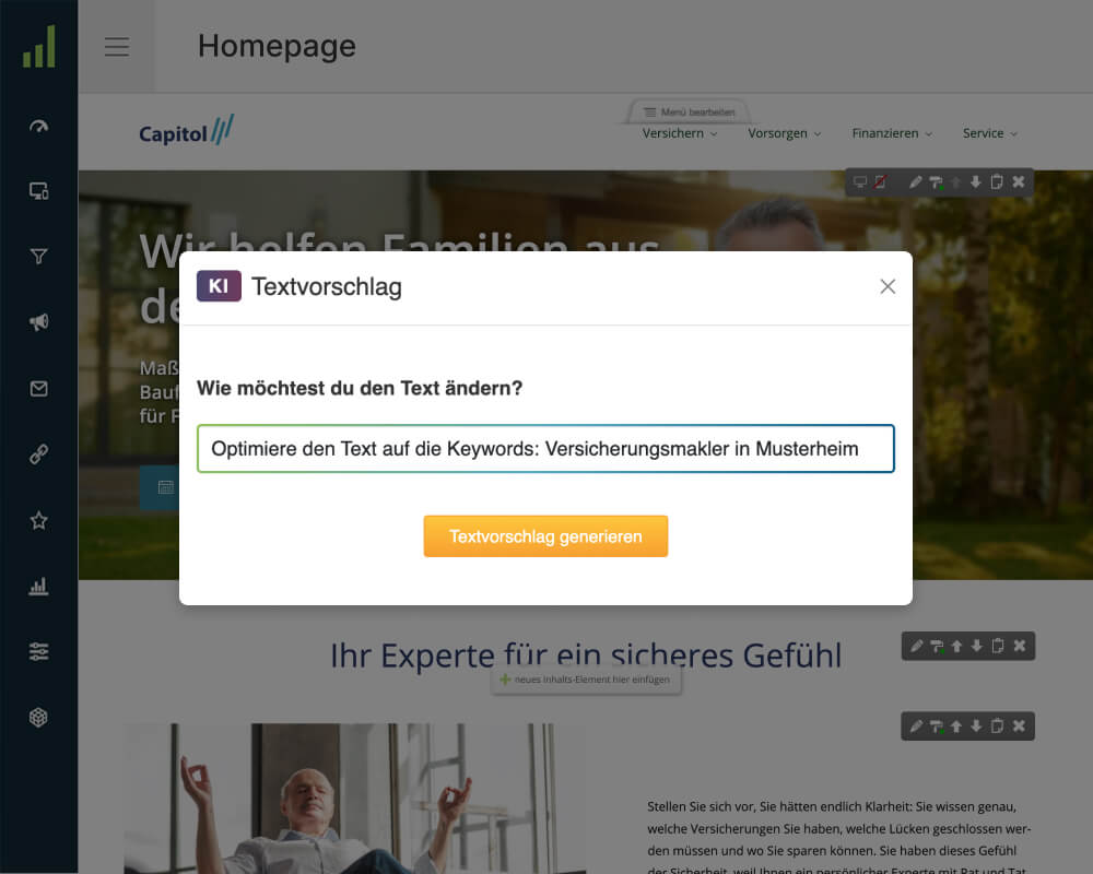 Screenshot aus dem digidor-Homepage-Baukasten: Website für Versicherungsmakler, Finanzberater und Baufinanzierer unkompliziert erstellen