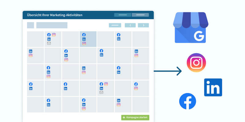 Illustration des Marketing-Kalenders mit Social-Media-Vorlagen für Versicherungsmakler und Baufinanzierer vor digidor