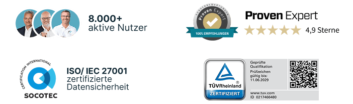 8000+ Nutzer | 4,9 Sterne bei ProvenExpert | ISO 27001 zertifizierte Datensicherheit
