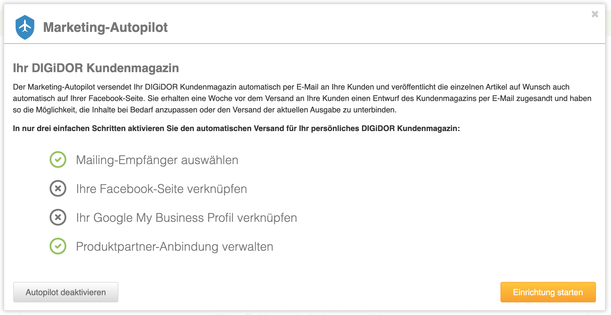 Einrichtung starten Einrichtung starten