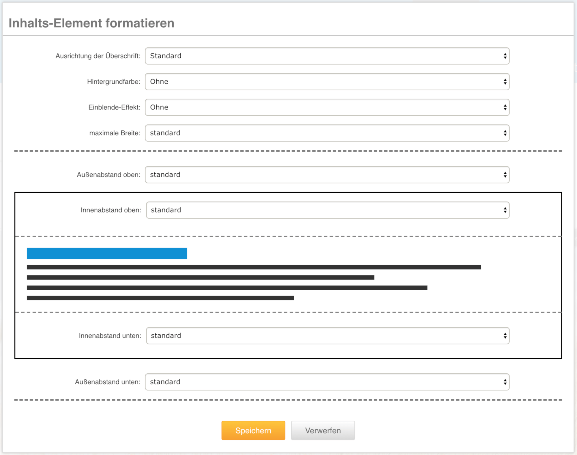Inhaltselement formatiern Inhaltselement formatiern